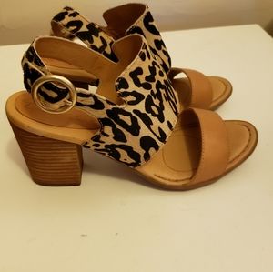 Born brand leopard calf hair chunky sandals